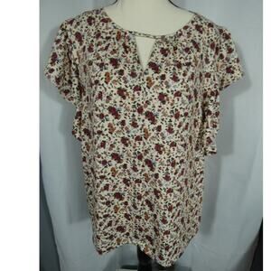 SO Goods For Life XL Short Sleeve Floral Blouse Peasant Business Casual